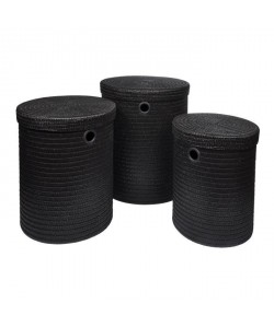 Lot de 3 paniers a linge 18x29x45 cm Noir