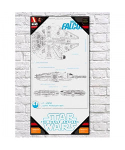 STAR WARS EP7 Affiche Millenium Falcon Blue Print Verre 30 x 60 cm