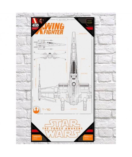 STAR WARS EP7 Affiche XWing Blue Print Verre 30 x 60 cm