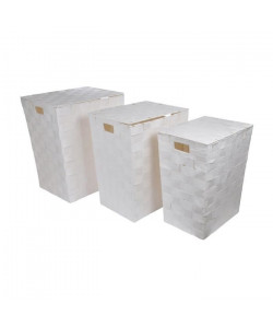 HOMEA Set de 3 coffres a linge avec couvercle H465054 cm blanc pur