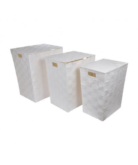 HOMEA Set de 3 coffres a linge avec couvercle H465054 cm blanc pur