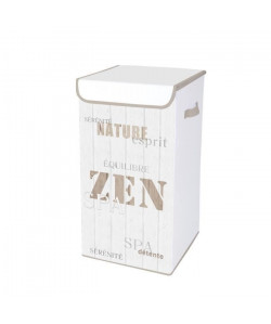 HOMEA Coffre a linge avec couvercle Zen Wood 30x30x60 cm blanc et beige