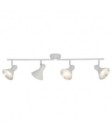 BRILLIANT Plafonnier barre a 4 lumieres Aztekas hauteur 18 cm E14 28W blanc et argent