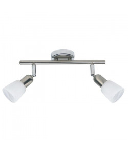 Plafonnier a 2 lumieres Sofia hauteur 10 cm E14 40W acier, chrome et blanc