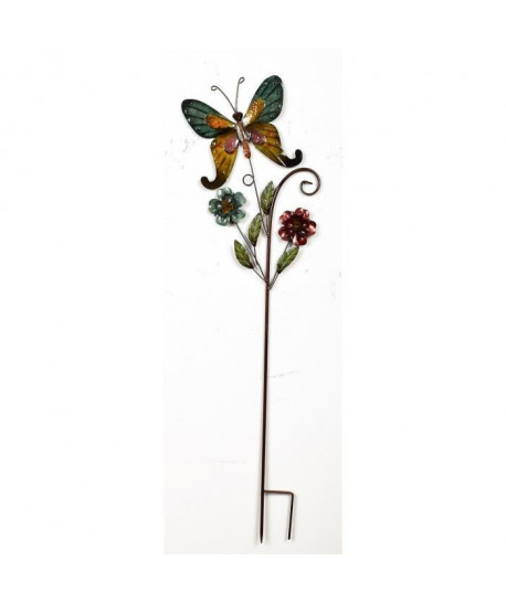 Piquet Papillon Et Fleurs  Métal  L 29,85 x P 2,54 x H 101 cm