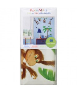 ROOMMATES Lot de 41 stickers LES PETITS SINGES DANS LA JUNGLE repositionnables 4 feuilles de 10,1cm x 44,1cm