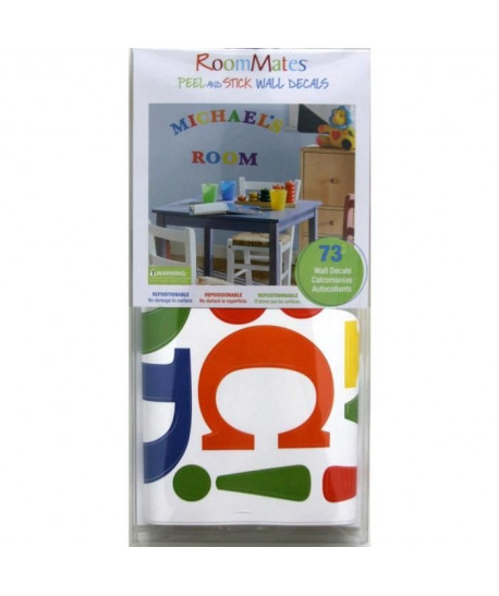 ROOMMATES Lot de 73 stickers ALPHABET MULTICOLORE repositionnables 4 feuilles de 10,1cm x 44,1cm