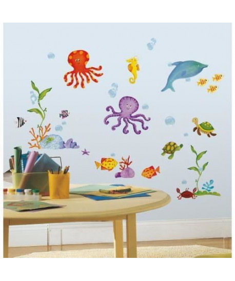 ROOMMATES Stickers ADVENTURES UNDER THE SEA PEELS repositionnables 4 feuilles de 10,1cm x 44,1cm