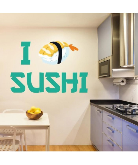 Stickers adhésif mural I love sushi  60x40cm