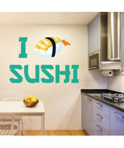 Stickers adhésif mural I love sushi  45x30cm