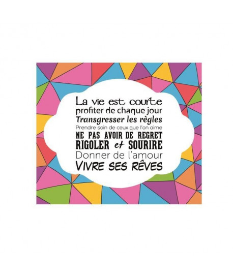 Stickers adhésif mural La vie est courte  Feuille de vinyle calandré  Multicolore  64x55cm