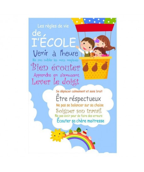 Stickers adhésif mural \"Les regles de vie de l\'école\"  Multicolore  55x84cm