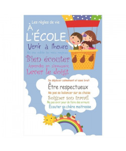 Stickers adhésif mural Les regles de vie de l\'école  Feuille de vinyle calandré  Multicolore  40x61cm