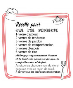 Stickers adhésif mural Recette d\'une vie heureuse  Multicolore  70x72cm