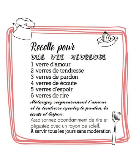 Stickers adhésif mural  Recette vie heureuse  40x41cm