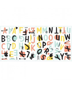 ROOMMATES Stickers TRIBAL ALPHABET PEEL repositionnables 4 feuilles de 10,1cm x 44,1cm