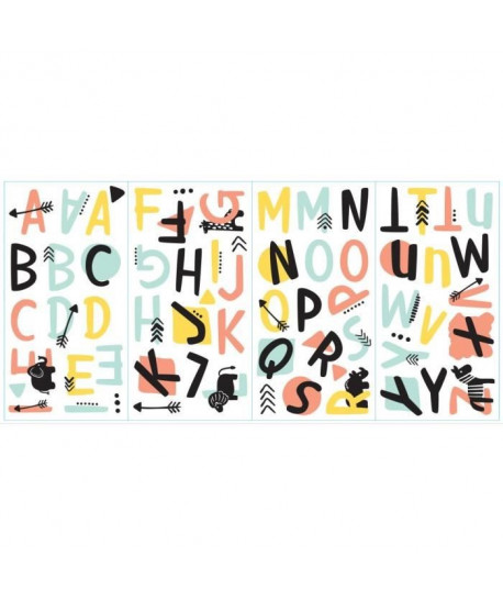 ROOMMATES Stickers TRIBAL ALPHABET PEEL repositionnables 4 feuilles de 10,1cm x 44,1cm