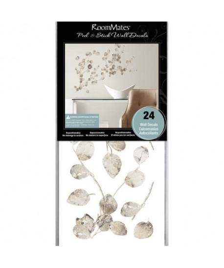 ROOMMATES Stickers SILVER DOLLAR BRANCH ADD ON PEEL repositionnables 4 feuilles de 10,1cm x 44,1cm