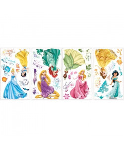 ROOMMATES Lot de 37 stickers DISNEY PRINCESSES ROYALES repositionnables 4 feuilles de 10,1cm x 44,1cm