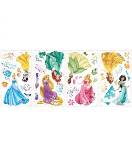 ROOMMATES Lot de 37 stickers DISNEY PRINCESSES ROYALES repositionnables 4 feuilles de 10,1cm x 44,1cm