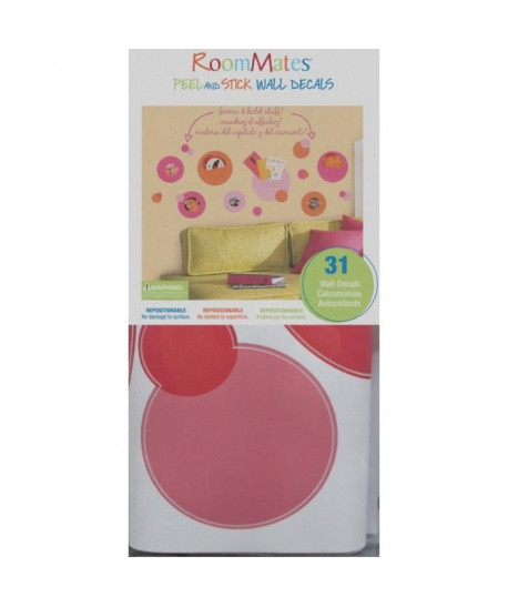 ROOMMATES Lot de 31 stickers CADRES POIS ORANGE & ROSE repositionnables 4 feuilles de 10,1cm x 44,1cm