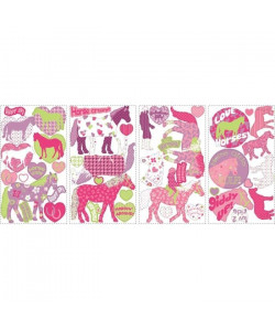 ROOMMATES Lot de 44 stickers CHEVAUX PEACE AND LOVE repositionnables 4 feuilles de 10,1cm x 44,1cm