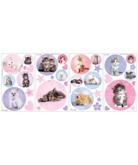 ROOMMATES Lot de 37 stickers CHATONS repositionnables 4 feuilles de 10,1cm x 44,1cm