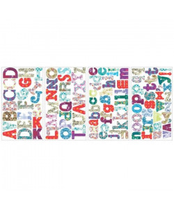 ROOMMATES Lot de 110 stickers ALPHABET BOHO repositionnables 4 feuilles de 10,1cm x 44,1cm