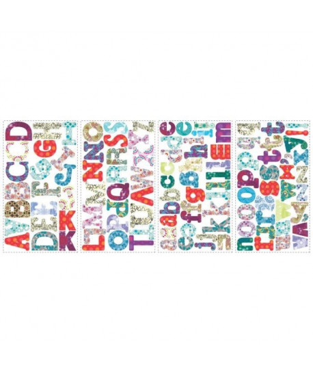 ROOMMATES Lot de 110 stickers ALPHABET BOHO repositionnables 4 feuilles de 10,1cm x 44,1cm