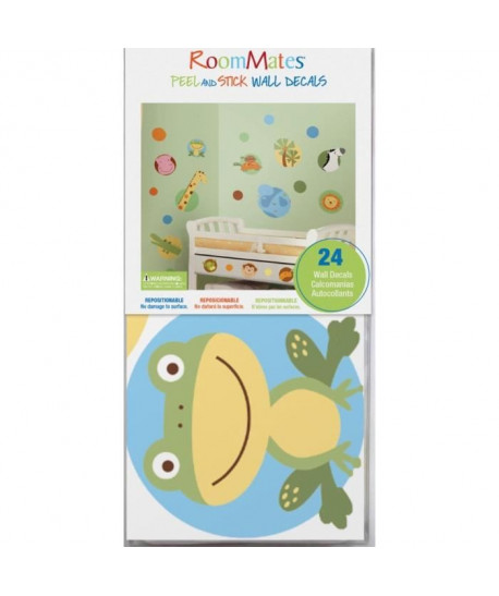 ROOMMATES Lot de 24 stickers POLKA ANIMAUX DE LA JUNGLE repositionnables 4 feuilles de 10,1cm x 44,1cm