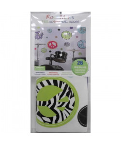 ROOMMATES Lot de 26 stickers SIGNE PEACE MOTIFS ZEBRE repositionnables 4 feuilles de 10,1cm x 44,1cm