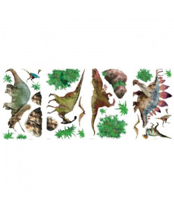 ROOMMATES Lot de 25 stickers DINOSAURES JURASSIQUE repositionnables  Jusqu\'a 35 cm 4 feuilles de 10,1cm x 44,1cm