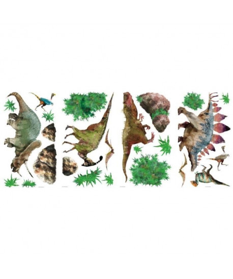 ROOMMATES Lot de 25 stickers DINOSAURES JURASSIQUE repositionnables  Jusqu\'a 35 cm 4 feuilles de 10,1cm x 44,1cm