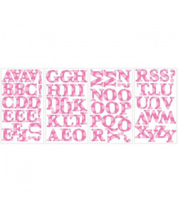 ROOMMATES Lot de 73 stickers LETTRES ALPHABET ROSES repositionnables 4 feuilles de 10,1cm x 44,1cm