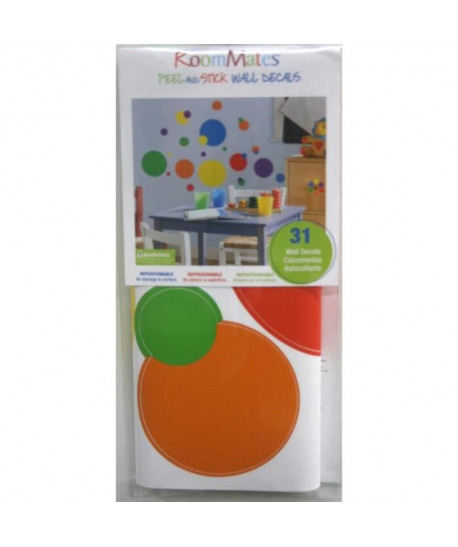 ROOMMATES Stickers JUST DOTS PRIMARY repositionnables 4 feuilles de 10,1cm x 44,1cm