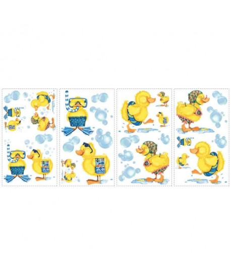 ROOMMATES Lot de 29 stickers CANARDS repositionnables 4 feuilles de 10,1cm x 44,1cm