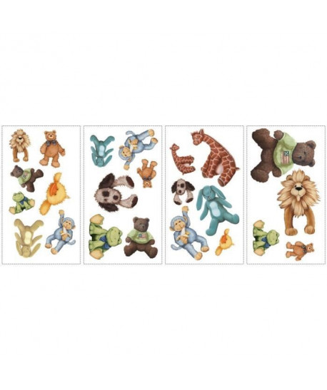 ROOMMATES Lot de 23 stickers PELUCHES ANIMAUX repositionnables 4 feuilles de 10,1cm x 44,1cm