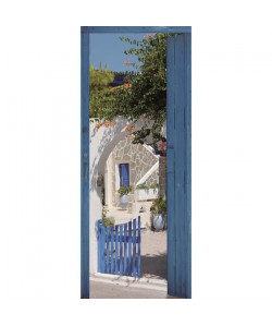 Sticker Adhésif de porte Ondoor Maison bleue  204 x 83 cm