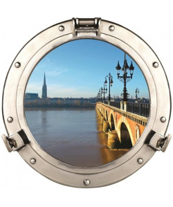 PLAGE  Sticker Fenetre trompe l\'oeil adhésive   Pont de pierre60x75 cm