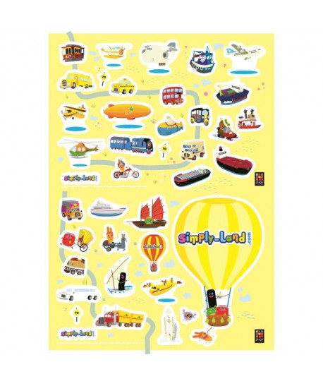 PLAGE Stickers adhésif mural Taille S  Transports2 planches 29,7 x 21 cm, divers motifs