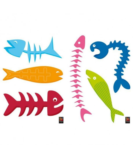 PLAGE Stickers adhésif mural Taille S  Poissons2 planches 29,7 x 21 cm, divers motifs