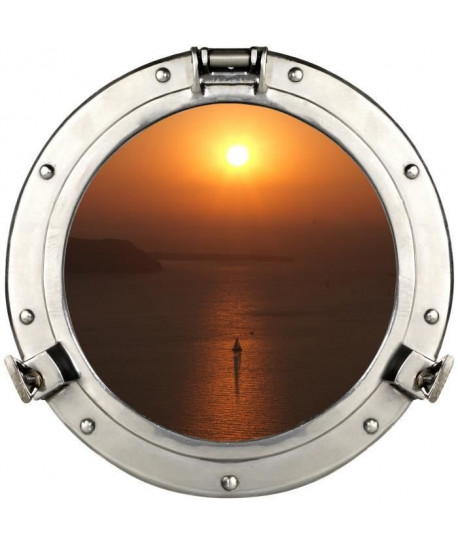 PLAGE  Sticker Fenetre trompe l\'oeil adhésive   Hublot coucher de soleil60x75 cm