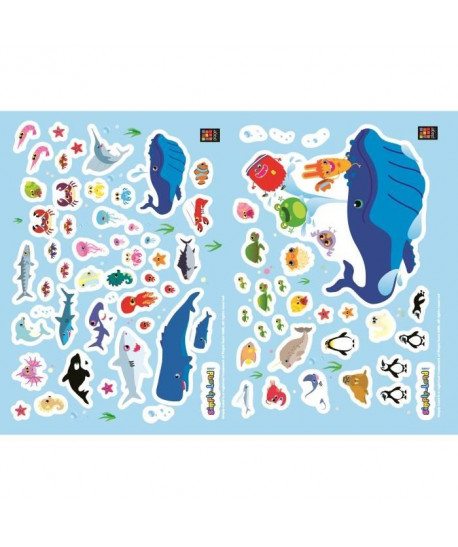 PLAGE Stickers adhésif mural Taille S  Animaux marins2 planches 29,7 x 21 cm, divers motifs