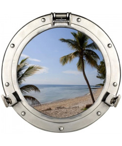 PLAGE  Sticker Fenetre trompe l\'oeil adhésive   Hublot plage60x75 cm