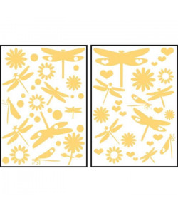 PLAGE Stickers adhésif mural Taille S  Libellules jaunes2 planches 29,7 x 21 cm, divers motifs