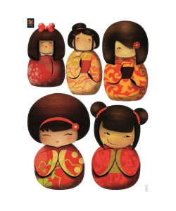 PLAGE Stickers déco   Kokeshi 1 planche  48 x 68 cm