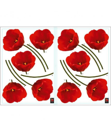 PLAGE Stickers adhésif mural Taille S  Tulipes rouges2 planches 29,7 x 21 cm, divers motifs