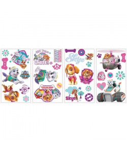 ROOMMATES Lot de 30 stickers PAT PATROUILLE CHIOT STELLA & EVEREST repositionnables 4 feuilles de 10,1cm x 44,1cm