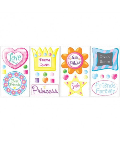 ROOMMATES Lot de 32 stickers CADRES PRINCESSE repositionnables 4 feuilles de 10,1cm x 44,1cm