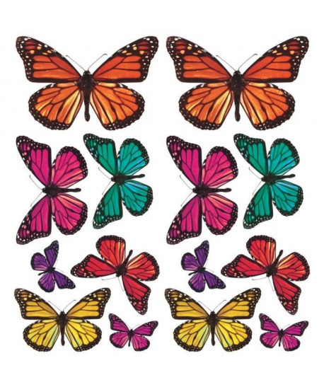 ROOMMATES Lot de 26 stickers PAPILLONS RELIEF 3D repositionnables 12,1cm x 26cm et 1 feuille 3D de